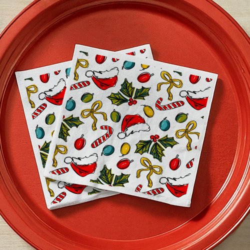 Colorful Hand Drawn Christmas Illustrated Sketches Napkins