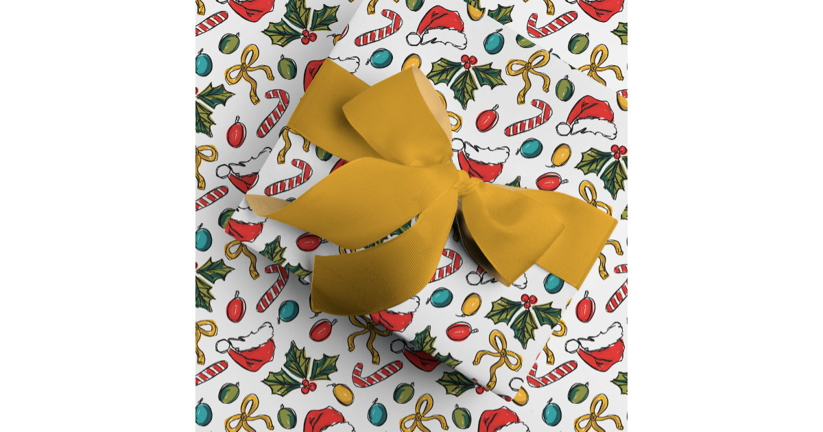 Doodle Christmas pattern red Wrapping Paper, Zazzle