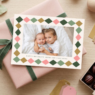 Colorful Hand Drawn Diamond Frame 3 Photo Holiday Card