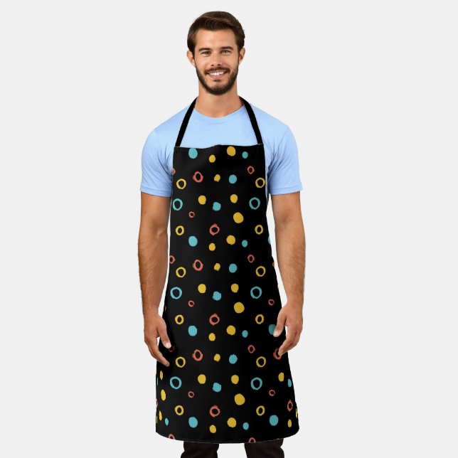 Colorful hand-drawn dots and circle pattern apron (Worn)