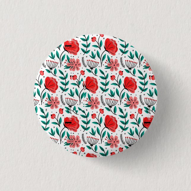 Colorful Hand Drawn Floral Pattern. Button (Front)