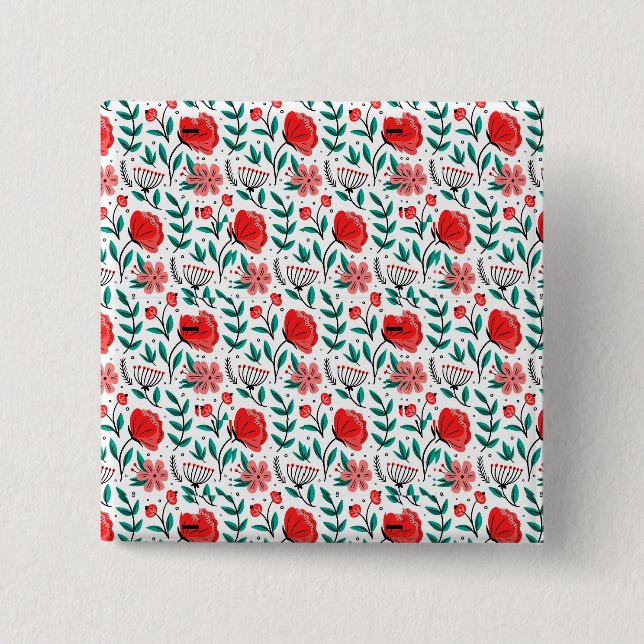 Colorful Hand Drawn Floral Pattern. Button (Front)