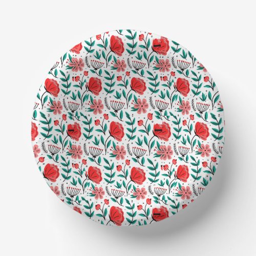 Colorful Hand Drawn Floral Pattern. Paper Bowls
