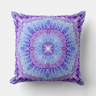 Colorful Hand-Drawn Flower Mandala Throw Pillow