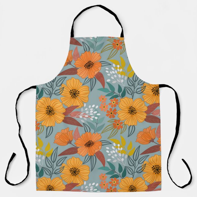 Colorful Hand Drawn Flowers Pattern Apron (Front)