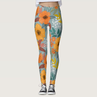 Colorful Hand Drawn Flowers Pattern Leggings