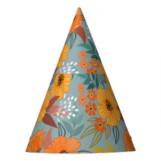 Colorful Hand Drawn Flowers Pattern Party Hat