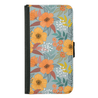 Colorful Hand Drawn Flowers Pattern Samsung Galaxy S5 Wallet Case