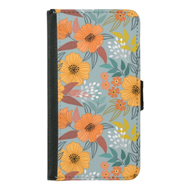 Colorful Hand Drawn Flowers Pattern Samsung Galaxy Wallet Case (Front)