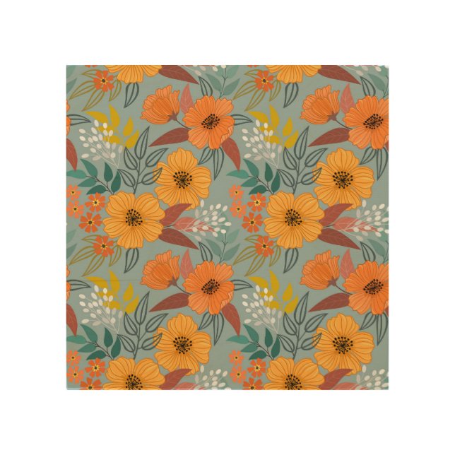 Colorful Hand Drawn Flowers Pattern Wood Wall Art (Front)