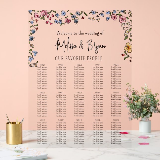 Colorful hand drawn flowers Wedding seating chart (Wedding)