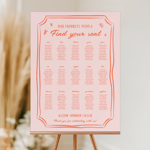 Colorful Hand Drawn Fun Wedding Seating Chart Foam Board