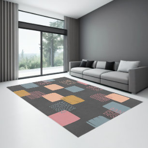 Colorful Hand-drawn geometric shapes on gray Rug