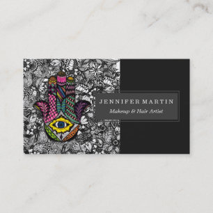 Colorful Hand Drawn Hamsa Hand an Floral Drawings Business Card