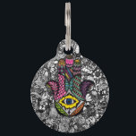 Colorful Hand Drawn Hamsa Hand an Floral Drawings Pet ID Tag<br><div class="desc">This colorful and artistic hand drawn Hamsa hand of Fatima with black and white floral and foliage drawings is perfect for the trendy and stylish woman. Its cool and hipster print is great for many gifts and occasions. Enjoy this vibrant and bold design for your next purchase!</div>
