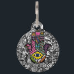 Colorful Hand Drawn Hamsa Hand an Floral Drawings Pet ID Tag<br><div class="desc">This colorful and artistic hand drawn Hamsa hand of Fatima with black and white floral and foliage drawings is perfect for the trendy and stylish woman. Its cool and hipster print is great for many gifts and occasions. Enjoy this vibrant and bold design for your next purchase!</div>