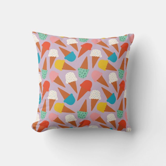 Colorful Hand-Drawn Ice Cream Cone Pattern  Throw Pillow (Front)