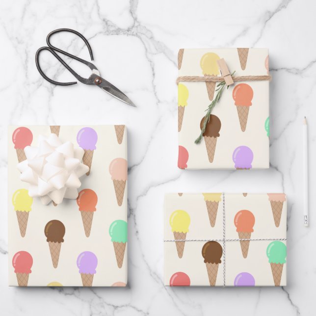 Colorful Hand Drawn Ice Cream Pattern Wrapping Paper Sheets (Front)