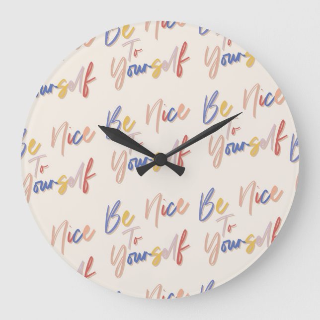 Colorful Hand Drawn Motivational Pattern Large Clock (Front)
