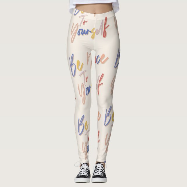 Colorful Hand Drawn Motivational Pattern Leggings (Front)