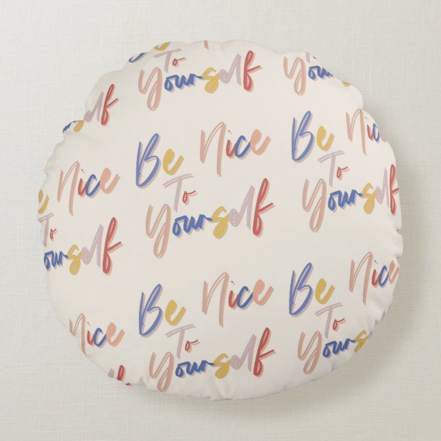 Colorful Hand Drawn Motivational Pattern Round Pillow (Front)