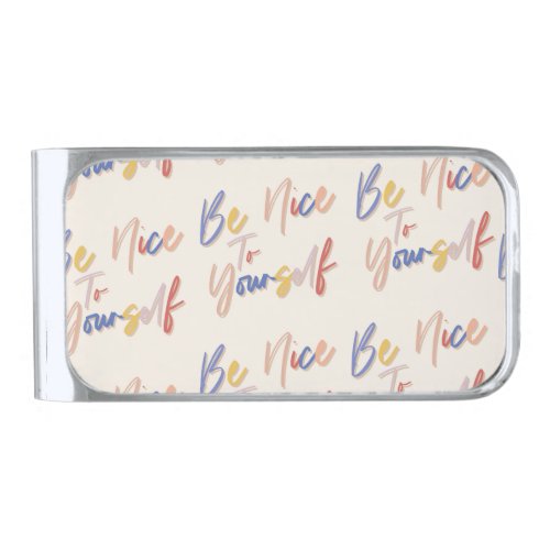 Colorful Hand Drawn Motivational Pattern Silver Finish Money Clip