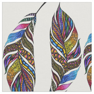 Colorful Hand Drawn Pattern Feathers Fabric