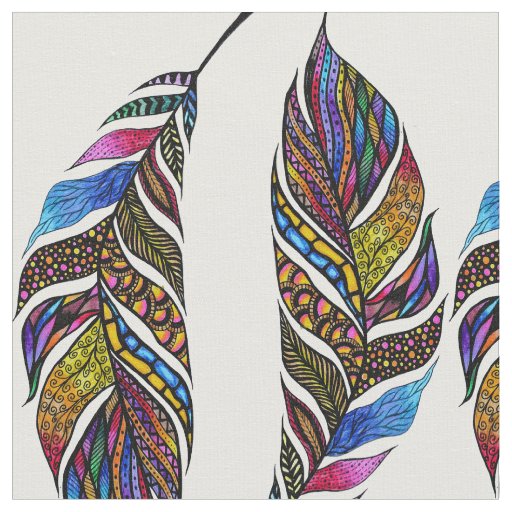 Colorful Hand Drawn Pattern Feathers Fabric