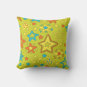 Colorful Hand-Drawn pop Star Cartoon Doodle Bright Throw Pillow