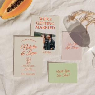 Colorful Hand Drawn Retro Unique Trendy Wedding  Invitation