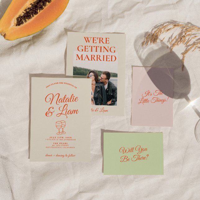 Colorful Hand Drawn Retro Unique Trendy Wedding  Invitation (Creator Uploaded)