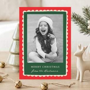 Colorful Hand Drawn Scallop Frame Christmas Photo Holiday Card
