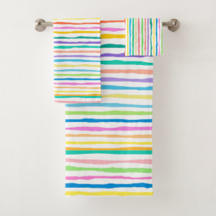 Colorful hand -drawn stripes bath towel set