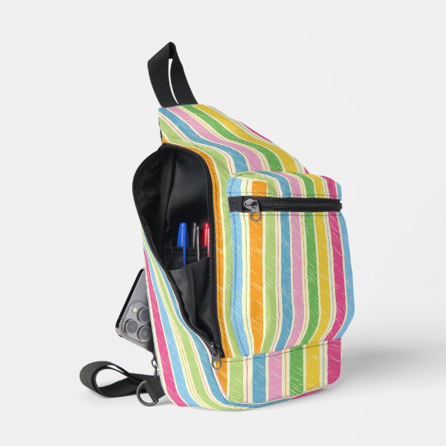 Colorful hand drawn stripes pattern sling bag (Open)