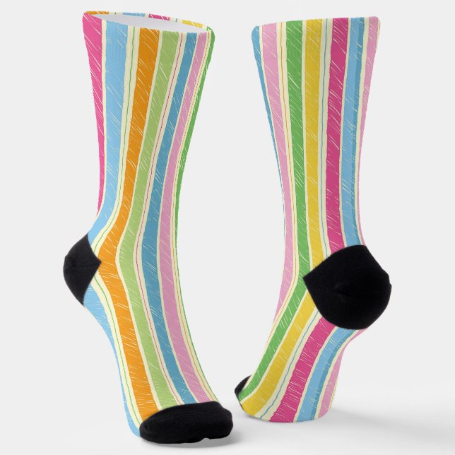 Colorful hand drawn stripes pattern socks (Angled)