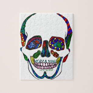 Colorful Hand Drawn Sugar Skull Mosaic Jigsaw Puzzle