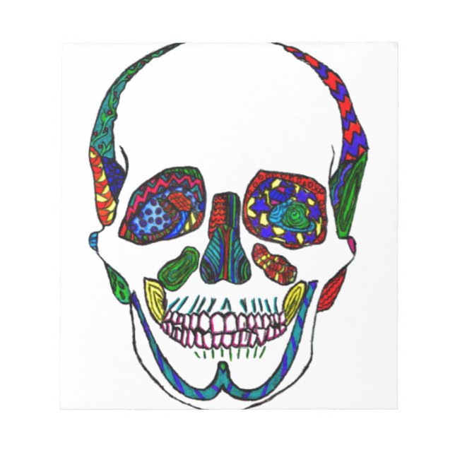 Colorful Hand Drawn Sugar Skull Mosaic Notepad (Front)