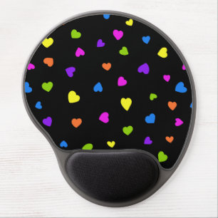 Colorful Hand-drawn Tiny Hearts on Black Gel Mouse Pad