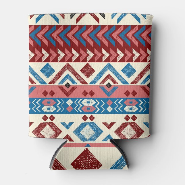 Colorful Hand-Drawn Tribal Pattern Can Cooler (Front)