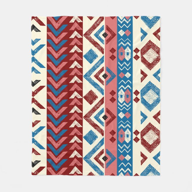 Colorful Hand-Drawn Tribal Pattern Fleece Blanket (Front)