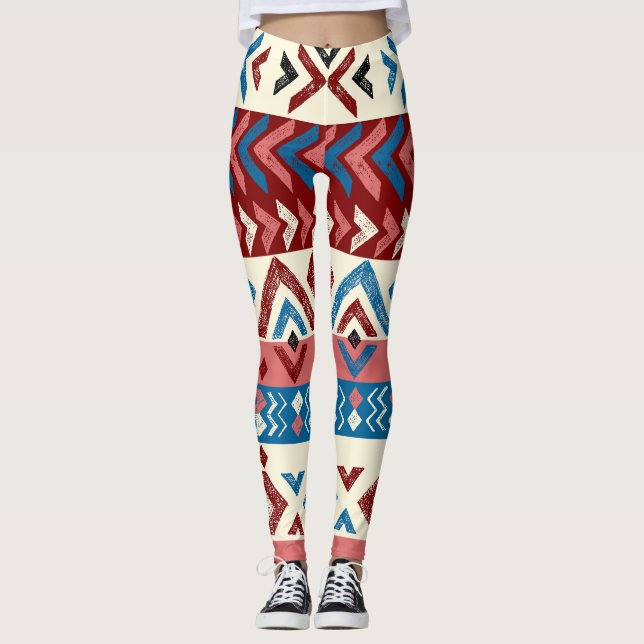 Colorful Hand-Drawn Tribal Pattern Leggings (Front)