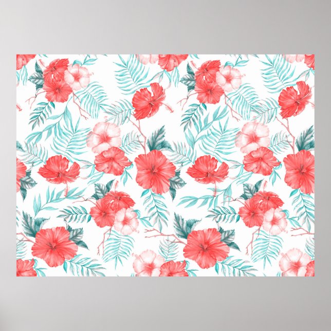 Colorful hand-drawn tropical pattern with bright h poster (Front)