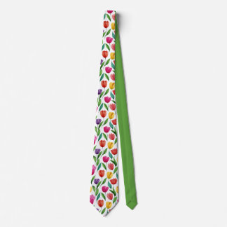 Colorful Hand-Drawn Tulip Floral Pattern Neck Tie