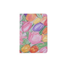 Colorful Hand Drawn Tulips Passport Holder