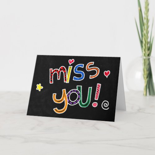 Colorful Hand Drawn Typography Red Heart Miss You Card