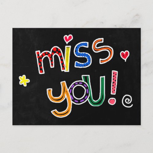 Colorful Hand Drawn Typography Red Heart Miss You Postcard