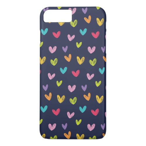 Colorful Hand Drawn Valentines Hearts Pattern iPhone 8 Plus7 Plus Case