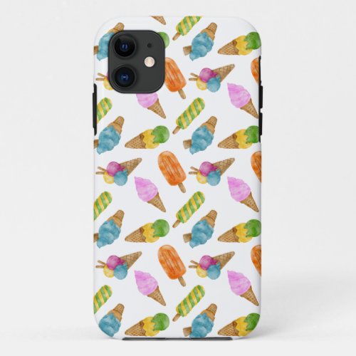 Colorful  hand drawn watercolor ice cream pattern iPhone 11 case