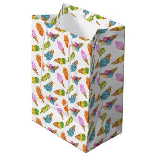 Colorful  hand drawn watercolor ice cream pattern medium gift bag