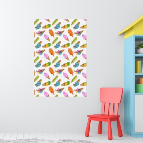 Colorful hand drawn watercolor ice cream pattern poster